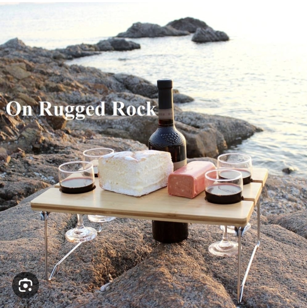 New Bamboo Portable & Foldable Wine/Snack Picnic Table